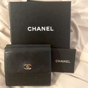 Chanel bifold black leather wallet